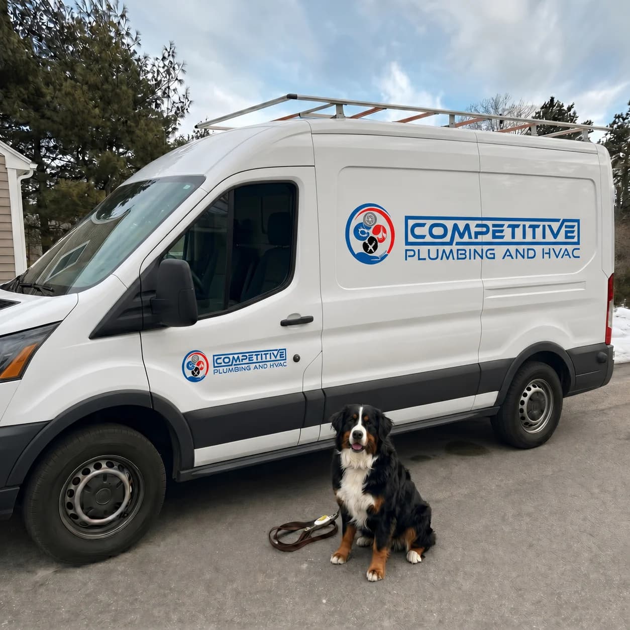 Competitive Plumbing & HVAC service van with shop dog
